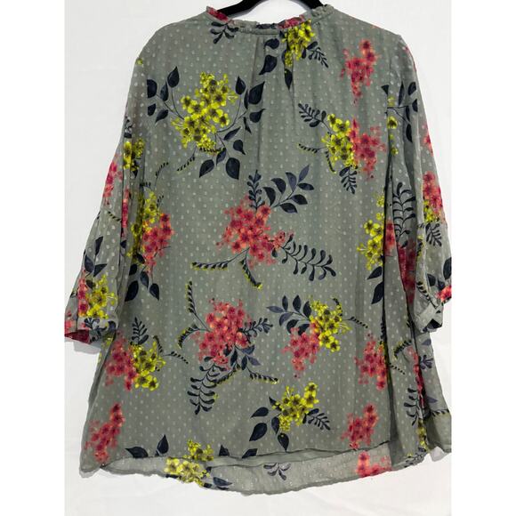 Catherines Tunic Top sz 1X Plus Grey Green Lined Tassel Neckline Peasant Boho - Picture 5 of 7